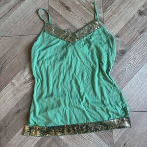 No Boundaries Green Cami with Gold Sequin Accents